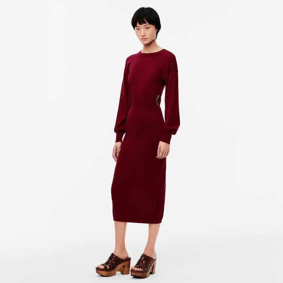NWT Zara plum burgundy long sleeve cotton dress with side cutouts, L - Picture 3 of 10